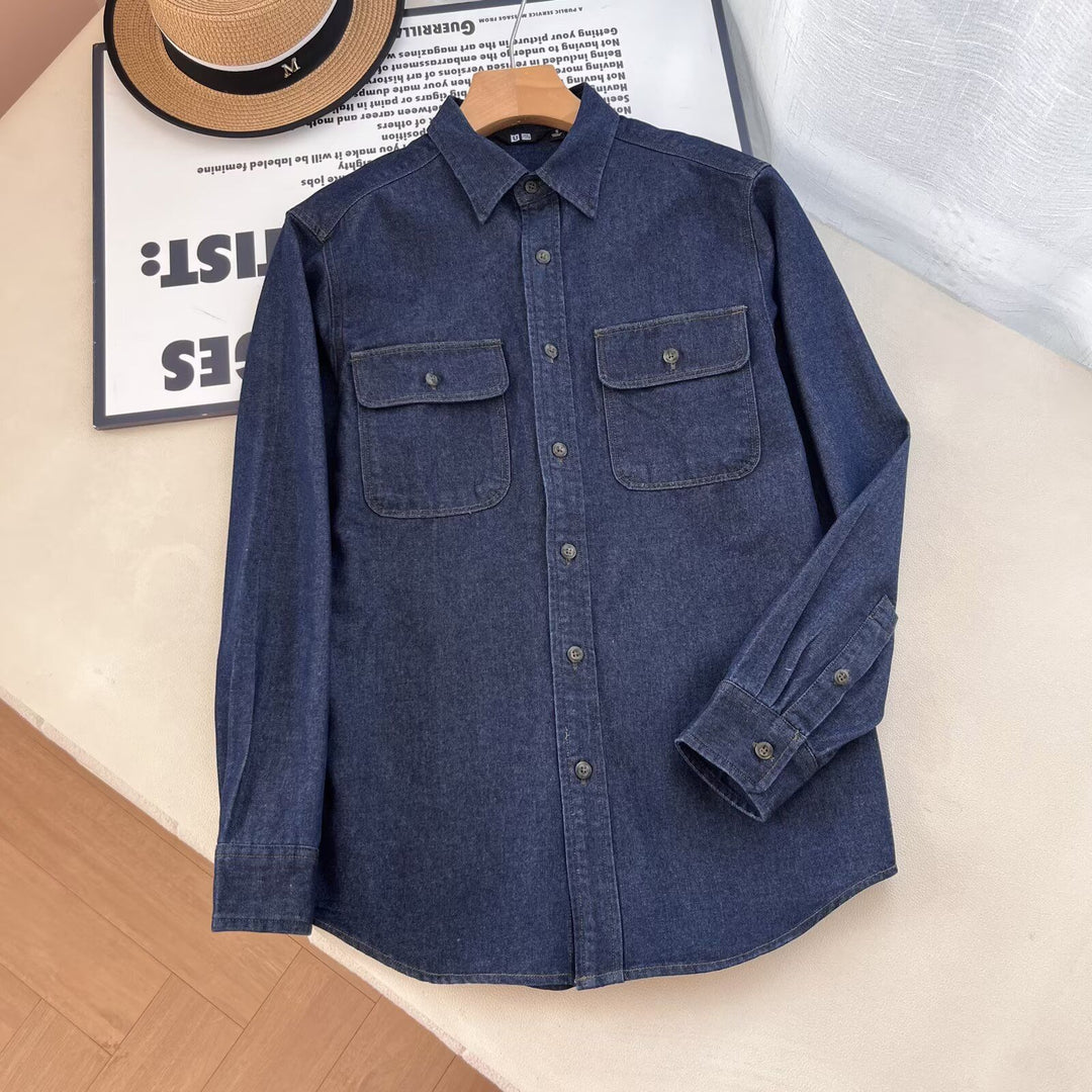 Kvinnors avslappnad denimskjorta blus med bröstfickor Mirla-Eva Jonsson