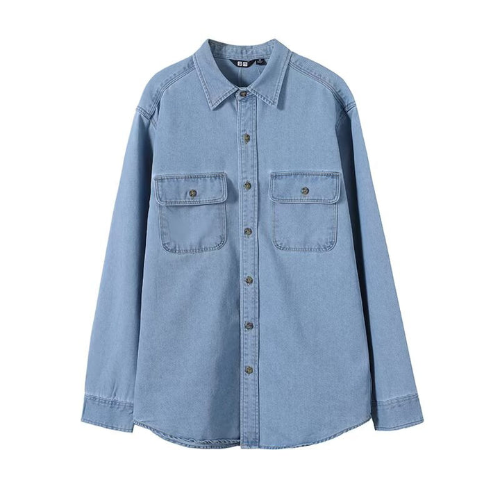 Kvinnors avslappnad denimskjorta blus med bröstfickor Mirla-Eva Jonsson