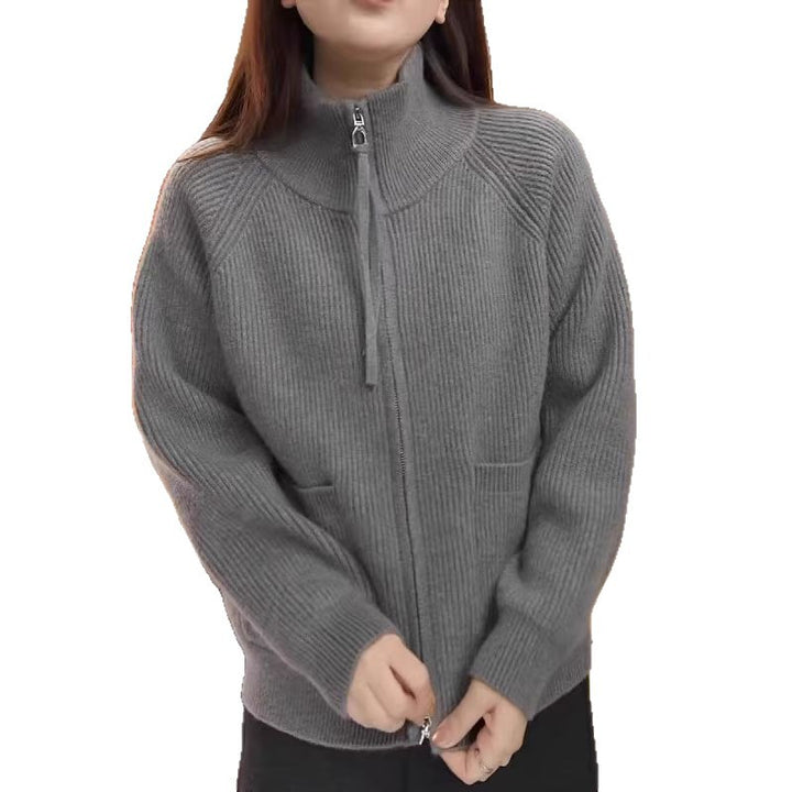 Kvinnors avslappnad dragkedja pullover med strukturerat ribbmönster Mirla-Eva Jonsson