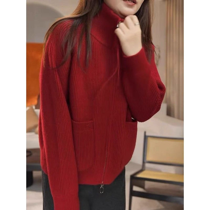 Kvinnors avslappnad dragkedja pullover med strukturerat ribbmönster Mirla-Eva Jonsson
