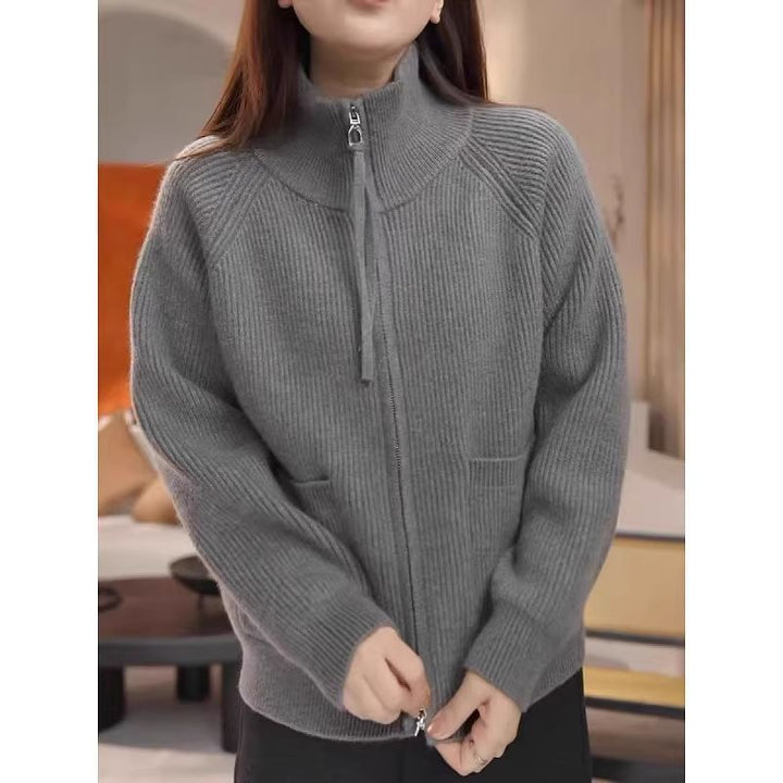 Kvinnors avslappnad dragkedja pullover med strukturerat ribbmönster Mirla-Eva Jonsson