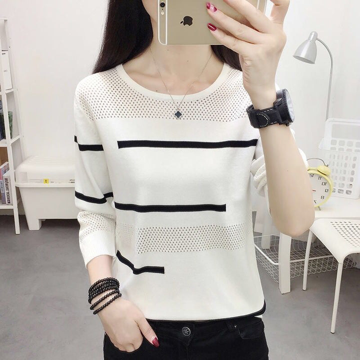 Kvinnors avslappnad fint stickad tröja med trendigt randigt mönster Mirla-Eva Jonsson