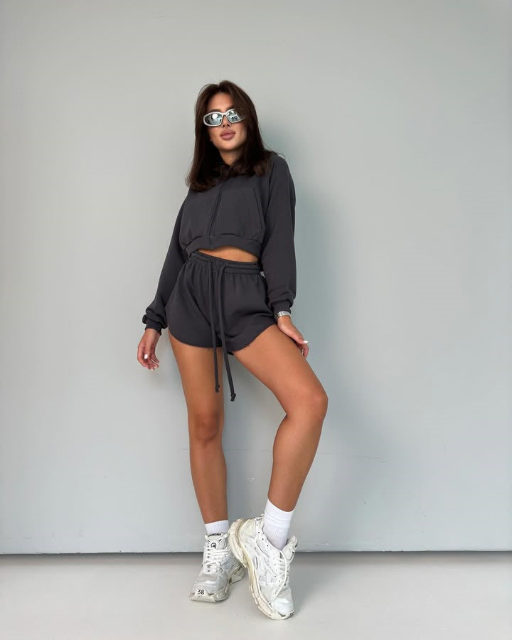 Kvinnors avslappnad hoodie-set med dragkedja och elastisk midja Mirla-Eva Jonsson