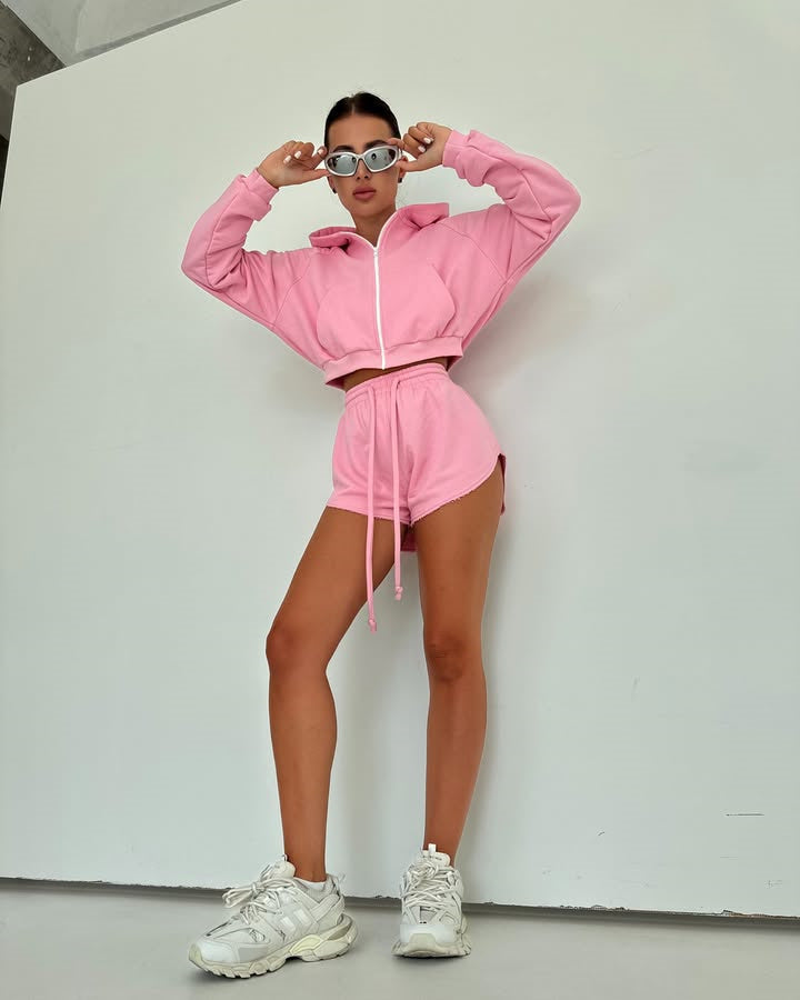 Kvinnors avslappnad hoodie-set med dragkedja och elastisk midja Mirla-Eva Jonsson