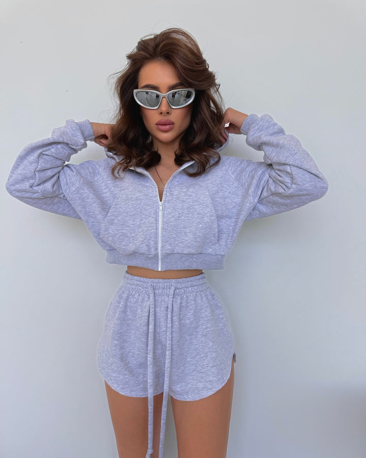Kvinnors avslappnad hoodie-set med dragkedja och elastisk midja Mirla-Eva Jonsson