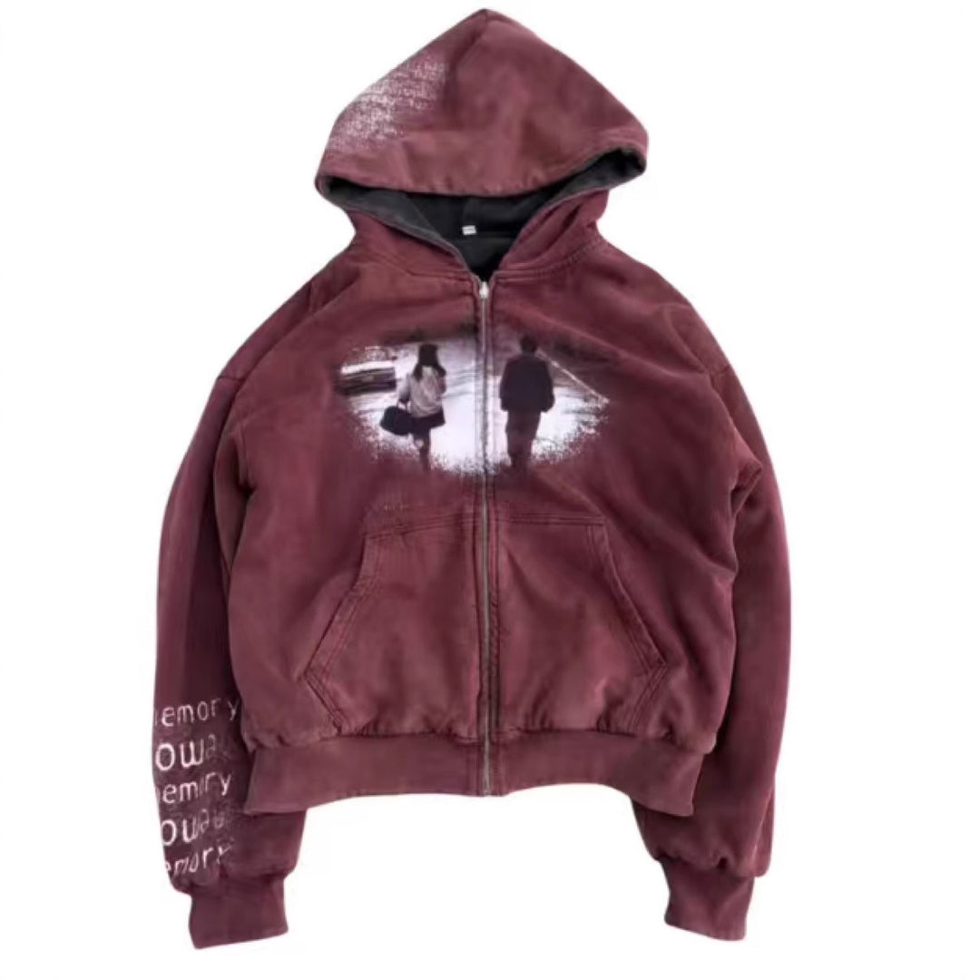 Kvinnors avslappnad hoodiejacka med tryckt grafiskt mönster och sidofickor Mirla-Eva Jonsson