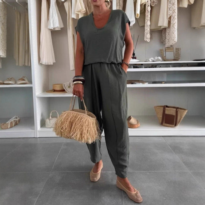 Kvinnors avslappnad jumpsuit med elastisk midja och fickor Mirla-Eva Jonsson