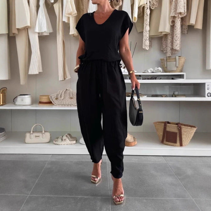 Kvinnors avslappnad jumpsuit med elastisk midja och fickor Mirla-Eva Jonsson