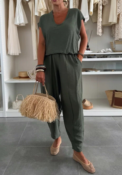 Kvinnors avslappnad jumpsuit med elastisk midja och fickor Mirla-Eva Jonsson