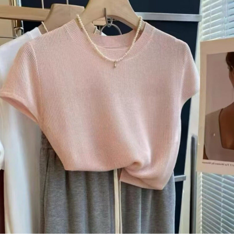 Kvinnors avslappnad kortärmad stickad skjorta Mirla-Eva Jonsson