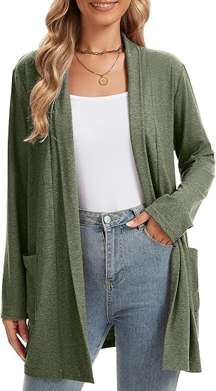 Kvinnors avslappnad långärmad cardigan med öppen framsida och fickor Mirla-Eva Jonsson