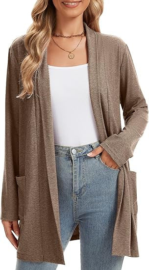 Kvinnors avslappnad långärmad cardigan med öppen framsida och fickor Mirla-Eva Jonsson