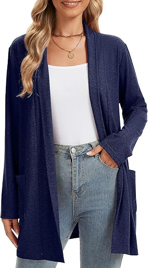 Kvinnors avslappnad långärmad cardigan med öppen framsida och fickor Mirla-Eva Jonsson