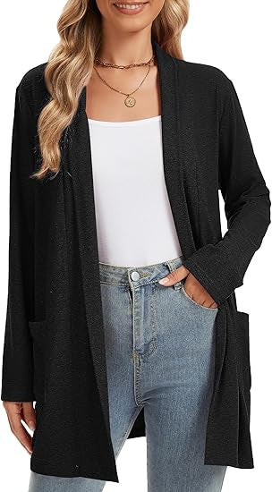 Kvinnors avslappnad långärmad cardigan med öppen framsida och fickor Mirla-Eva Jonsson