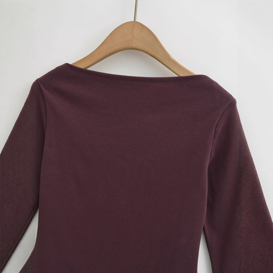 Kvinnors avslappnad långärmad t-shirt med modern krage Mirla-Eva Jonsson