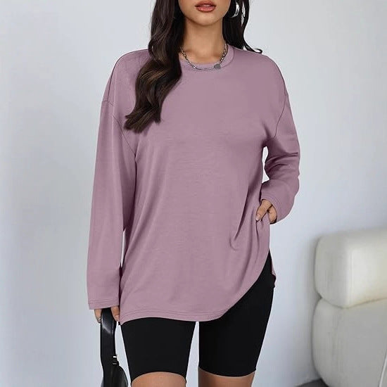 Kvinnors avslappnad långärmad t-shirt med sidofickor Mirla-Eva Jonsson
