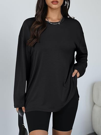 Kvinnors avslappnad långärmad t-shirt med sidofickor Mirla-Eva Jonsson