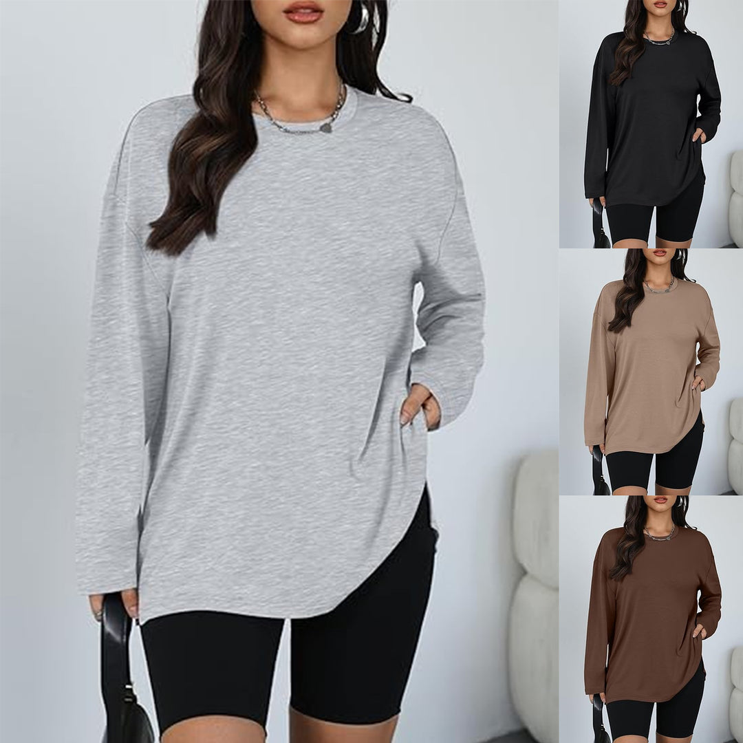 Kvinnors avslappnad långärmad t-shirt med sidofickor Mirla-Eva Jonsson