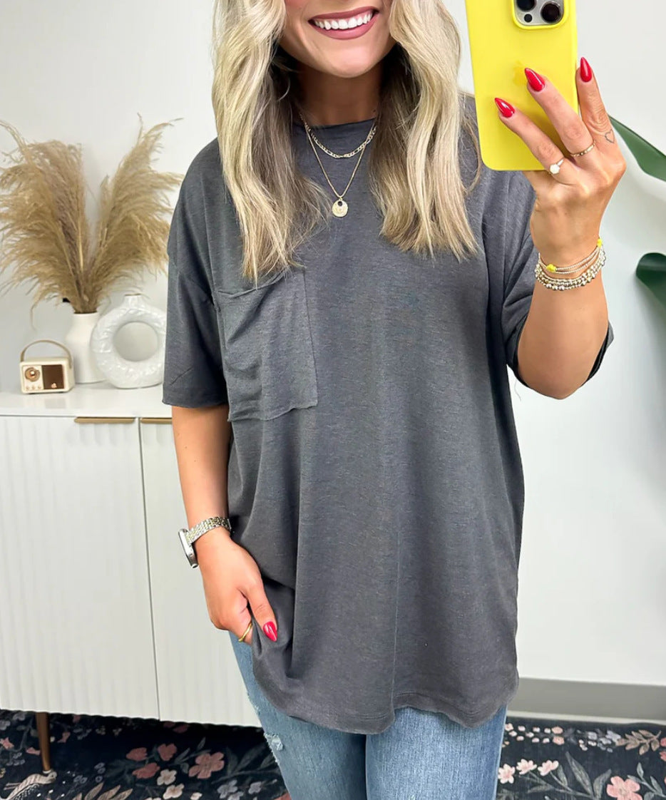 Kvinnors avslappnad oversized T-shirt med ficka Mirla-Eva Jonsson