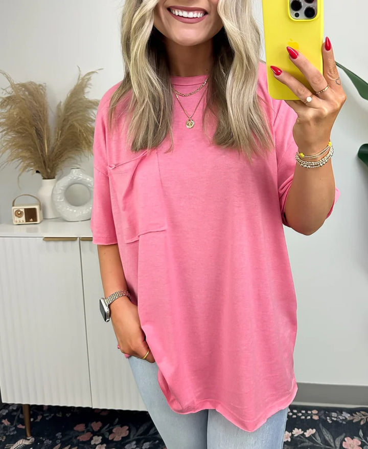 Kvinnors avslappnad oversized T-shirt med ficka Mirla-Eva Jonsson