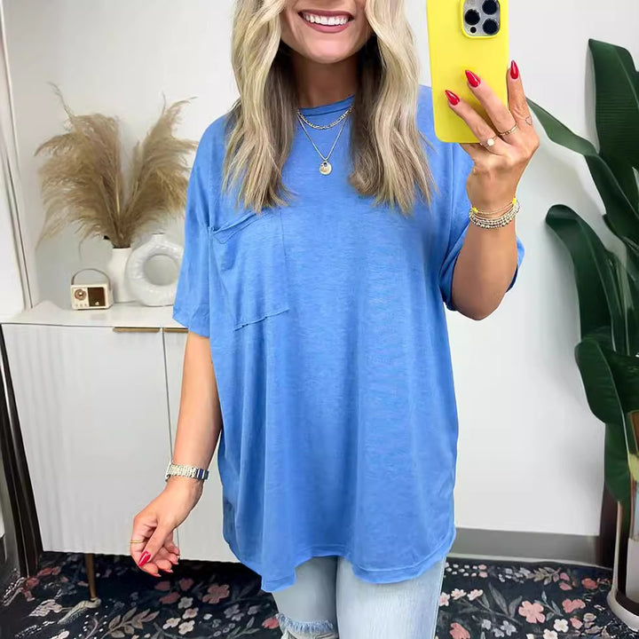 Kvinnors avslappnad oversized T-shirt med ficka Mirla-Eva Jonsson