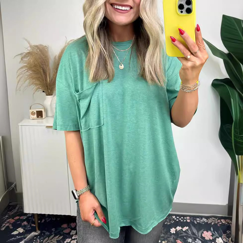 Kvinnors avslappnad oversized T-shirt med ficka Mirla-Eva Jonsson