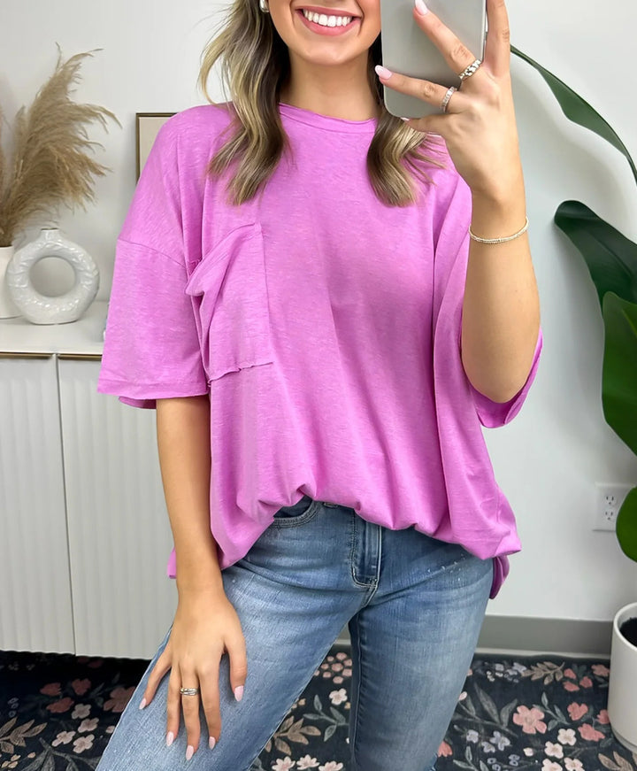 Kvinnors avslappnad oversized T-shirt med ficka Mirla-Eva Jonsson