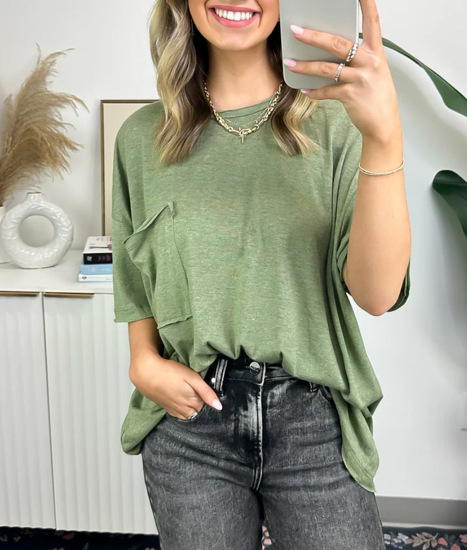 Kvinnors avslappnad oversized T-shirt med ficka Mirla-Eva Jonsson