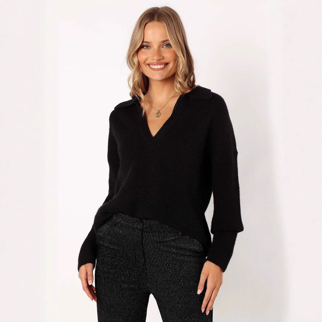 Kvinnors avslappnad oversized pullover med V-hals och fin ribbstruktur Mirla-Eva Jonsson
