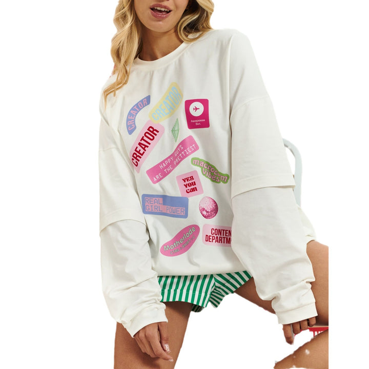 Kvinnors avslappnad oversized tröja med färggrafik Mirla-Eva Jonsson