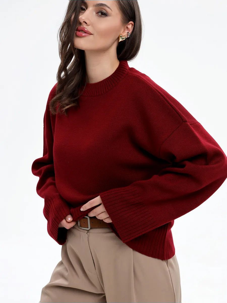 Kvinnors avslappnad oversized tröja med kortade ärmar och texturerad stickad mönster Mirla-Eva Jonsson