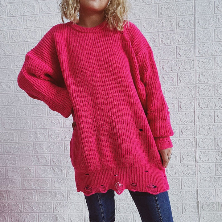 Kvinnors avslappnad oversized tröja med strukturerad stickad design Mirla-Eva Jonsson
