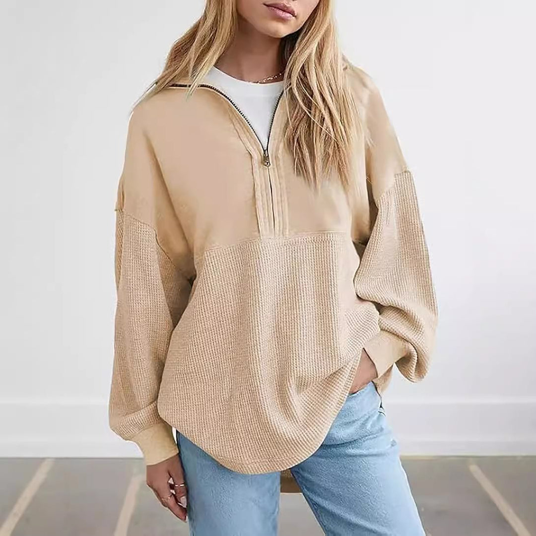 Kvinnors avslappnad pullover med dragkedja och lös passform Mirla-Eva Jonsson