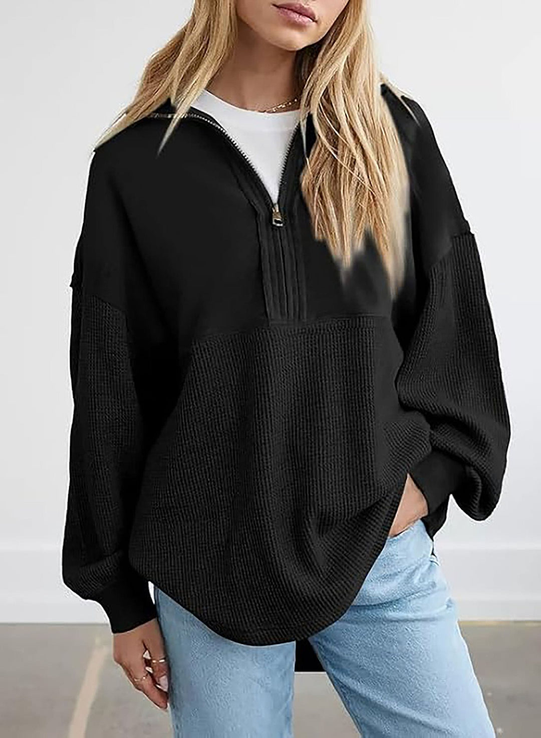 Kvinnors avslappnad pullover med dragkedja och lös passform Mirla-Eva Jonsson