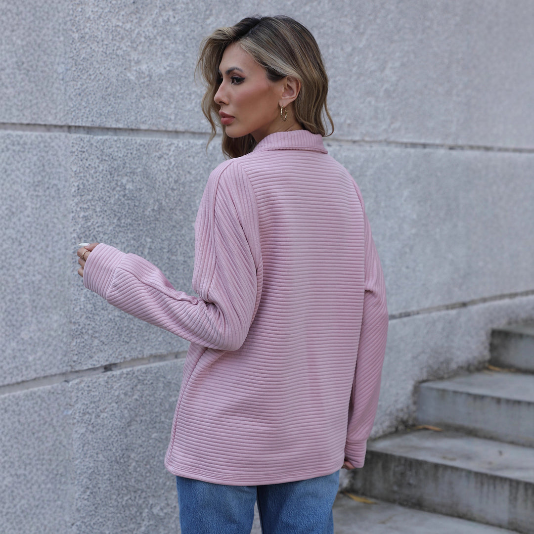 Kvinnors avslappnad pullover med dragkedja och ribbad textur Mirla-Eva Jonsson