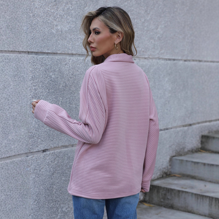 Kvinnors avslappnad pullover med dragkedja och ribbad textur Mirla-Eva Jonsson