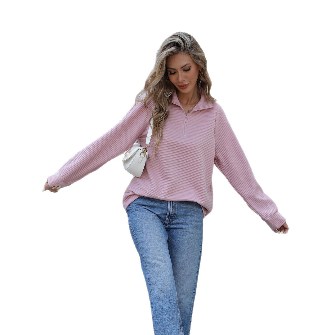 Kvinnors avslappnad pullover med dragkedja och ribbad textur Mirla-Eva Jonsson