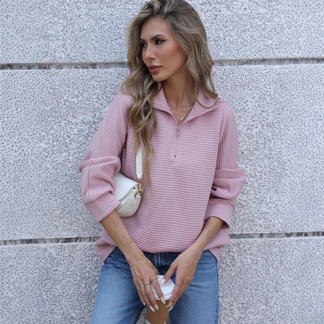 Kvinnors avslappnad pullover med dragkedja och ribbad textur Mirla-Eva Jonsson