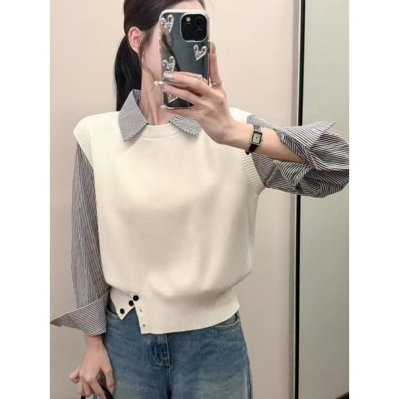 Kvinnors avslappnad pullover med eleganta skjortärmar och texturerad look Mirla-Eva Jonsson
