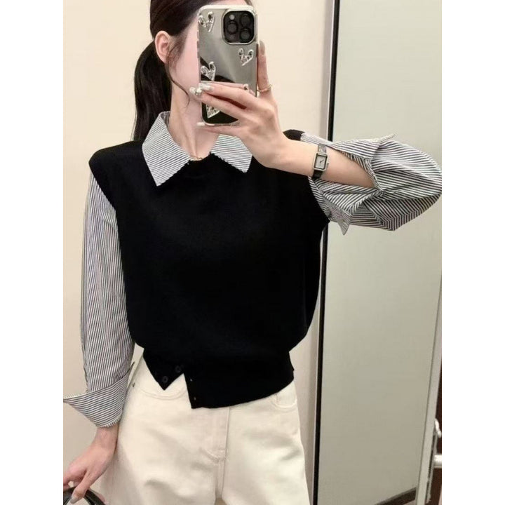 Kvinnors avslappnad pullover med eleganta skjortärmar och texturerad look Mirla-Eva Jonsson