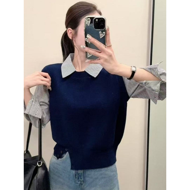 Kvinnors avslappnad pullover med eleganta skjortärmar och texturerad look Mirla-Eva Jonsson