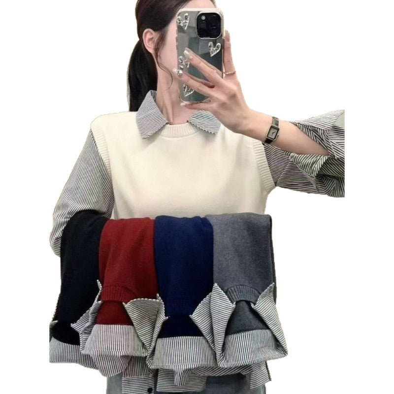 Kvinnors avslappnad pullover med eleganta skjortärmar och texturerad look Mirla-Eva Jonsson