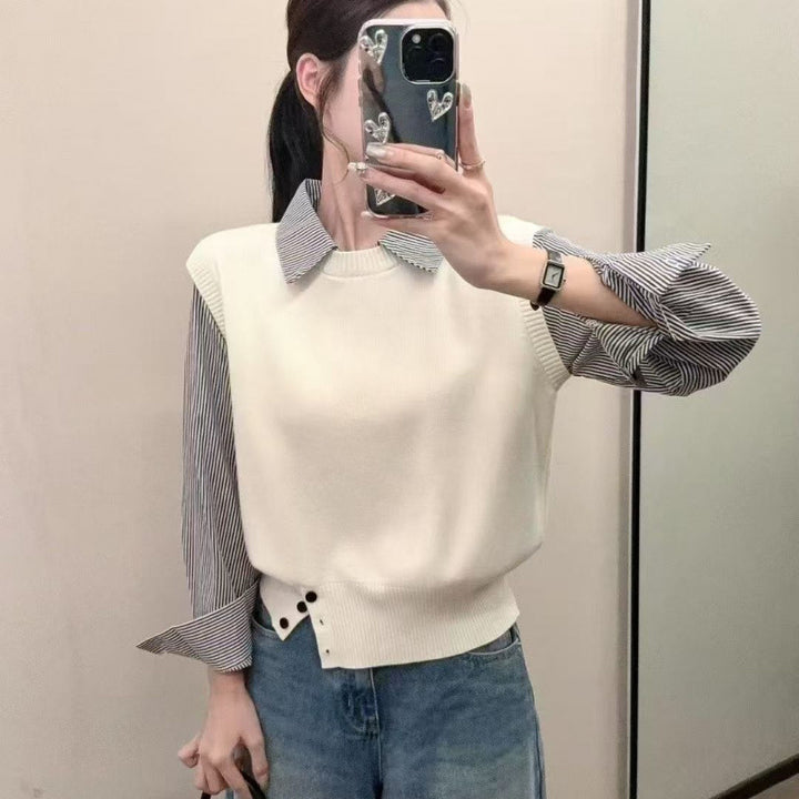 Kvinnors avslappnad pullover med eleganta skjortärmar och texturerad look Mirla-Eva Jonsson