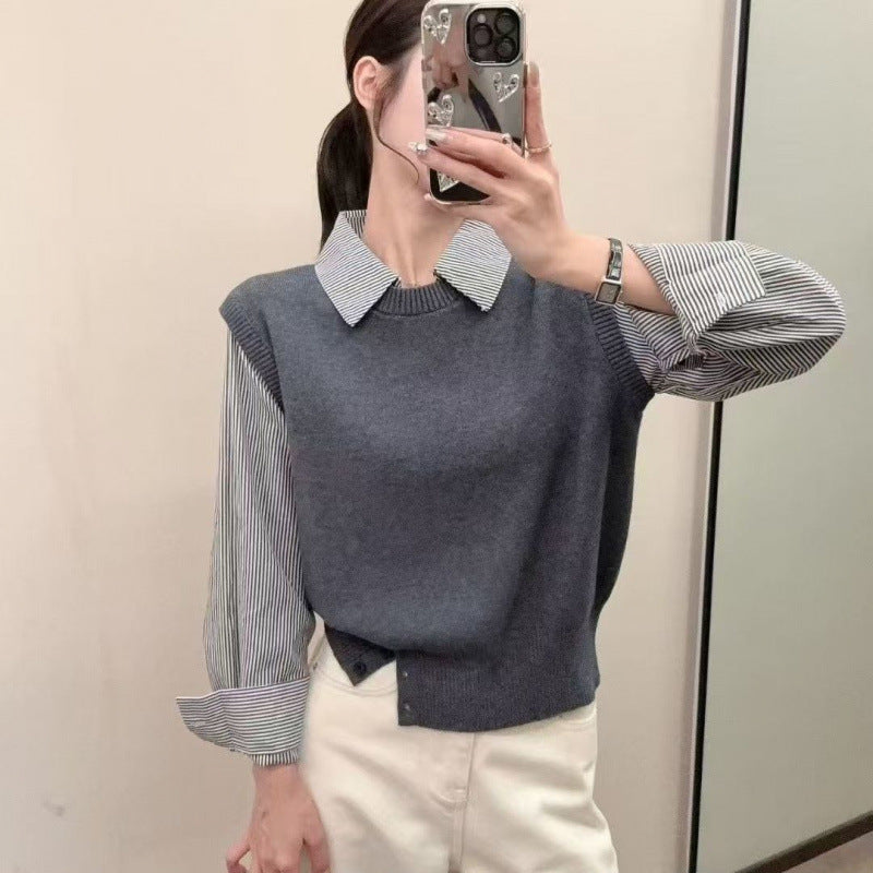 Kvinnors avslappnad pullover med eleganta skjortärmar och texturerad look Mirla-Eva Jonsson