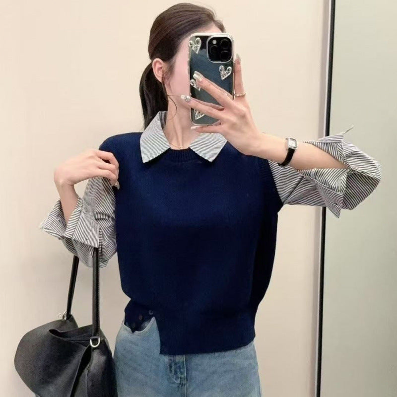 Kvinnors avslappnad pullover med eleganta skjortärmar och texturerad look Mirla-Eva Jonsson