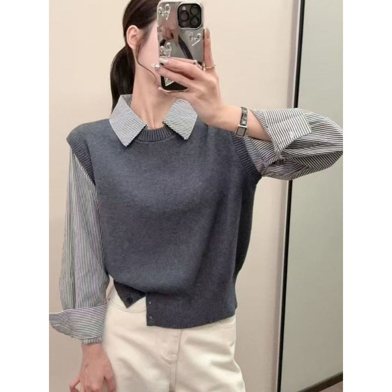 Kvinnors avslappnad pullover med eleganta skjortärmar och texturerad look Mirla-Eva Jonsson