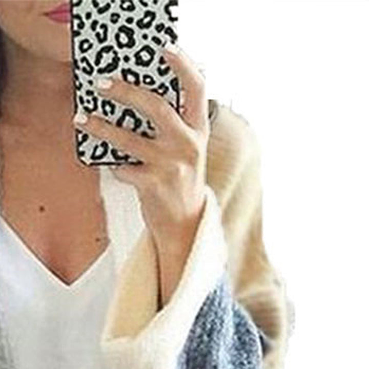 Kvinnors avslappnad stickad cardigan med mjukt material och moderna färgblock Mirla-Eva Jonsson
