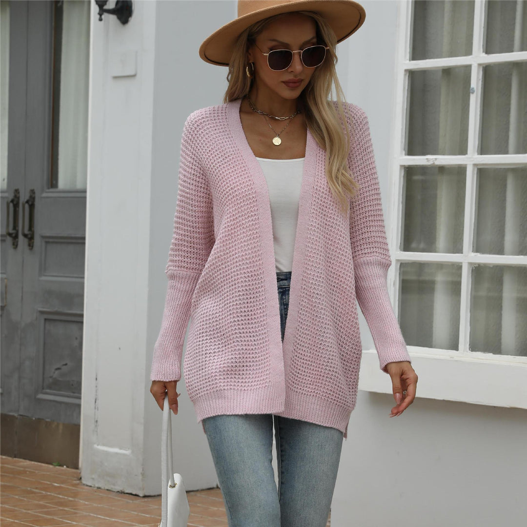 Kvinnors avslappnad stickad cardigan med öppen front och grov textur Mirla-Eva Jonsson