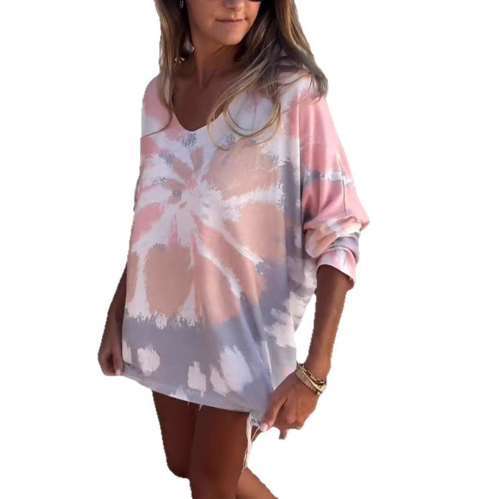 Kvinnors avslappnad tie-dye sweatshirt med V-hals och sänkta axlar Mirla-Eva Jonsson