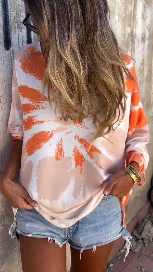 Kvinnors avslappnad tie-dye sweatshirt med V-hals och sänkta axlar Mirla-Eva Jonsson